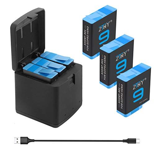  ZTHY 3-Pack Hero 9 10 Battery Replacement and 3-Channel USB Quick Charger with Type-C Cord for GoPro Hero 9 Black GoPro Hero 10 Black AHDBT-901 (Fully Compatible with GoPro 9 10 Ba