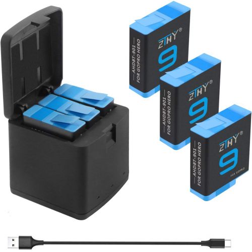  ZTHY 3-Pack Hero 9 10 Battery Replacement and 3-Channel USB Quick Charger with Type-C Cord for GoPro Hero 9 Black GoPro Hero 10 Black AHDBT-901 (Fully Compatible with GoPro 9 10 Ba