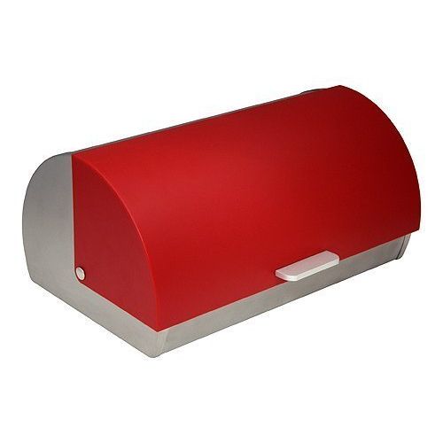  ZUCCOR ZBXGR Genoa Brushed Stainless Steel Bread Storage Box with Red Polystyrene Front Cover, 15.38 X 10 X 7.25