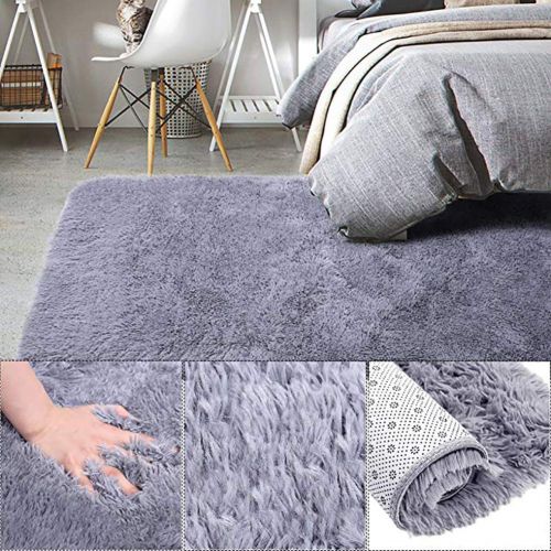  ZUIYIN Bath Mat Shaggy Rug,Silk Hair Non-Slip Carpet Shag Rug Floor Mat Carpet Decoration Living Room Coffee Bedroom Bedside Shaggy Carpet, 50x120cm/1.64 x 3.93ft,Gray