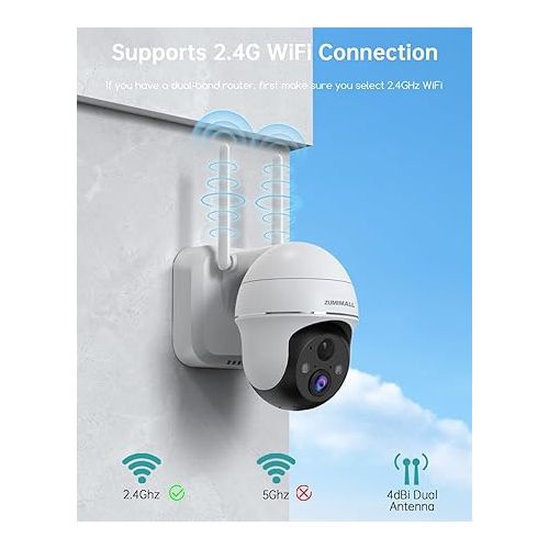  ZUMIMALL Security Cameras Wireless Outdoor WiFi with 360° PTZ, 2K Battery Powered Cameras for Home Surveillance, Spotlight & Siren/PIR Detection/3MP Color Night Vision/2-Way Talk/IP66/Cloud/SD