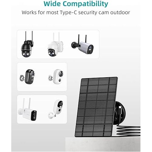  ZUMIMALL Solar Panel for Outdoor Camera Wireless Camera,X2/X1/F5, IP66 Waterproof Solar Panel with 10Ft Type C Charge Cable, Power Supply for Security Camera（Type C Port）