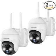 ZUMIMALL Security Cameras Wireless Outdoor - 2 Packs, 360° PTZ WiFi Battery Powered Cameras for Home Surveillance, Spotlight & Siren/PIR Detection/3MP Color Night Vision/2-Way Talk/IP66/Cloud/SD