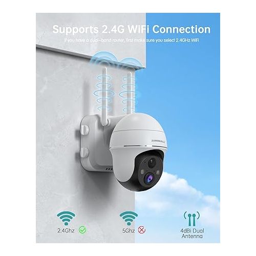  ZUMIMALL Security Cameras Wireless Outdoor - 2 Packs, 360° PTZ WiFi Battery Powered Cameras for Home Surveillance, Spotlight & Siren/PIR Detection/3MP Color Night Vision/2-Way Talk/IP66/Cloud/SD
