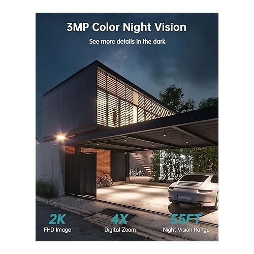  ZUMIMALL Security Cameras Wireless Outdoor - 2 Packs, 360° PTZ WiFi Battery Powered Cameras for Home Surveillance, Spotlight & Siren/PIR Detection/3MP Color Night Vision/2-Way Talk/IP66/Cloud/SD