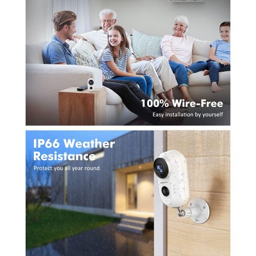  ZUMIMALL Wireless Rechargeable Battery Powered WiFi Camera, Home Security Camera, Night Vision, Indoor/Outdoor, 1080P Video with Motion Detection, 2-Way Audio, Waterproof, compatible with C