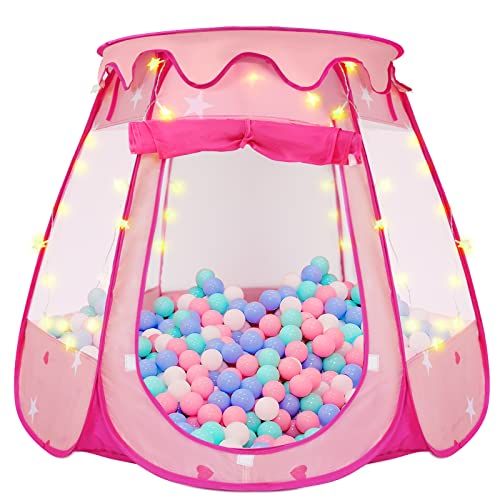  [아마존베스트]Pop Up Princess Tent, ZUOSEN Ball Pit Kids Play Tent with Star Light for Girls, Foldable and Portable Toddler Girl Toys with a Carrying Bag, Indoor and Outdoor Playhouse Girl Gift