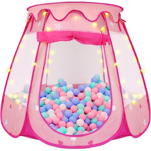  [아마존베스트]Pop Up Princess Tent, ZUOSEN Ball Pit Kids Play Tent with Star Light for Girls, Foldable and Portable Toddler Girl Toys with a Carrying Bag, Indoor and Outdoor Playhouse Girl Gift