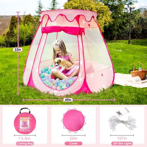  [아마존베스트]Pop Up Princess Tent, ZUOSEN Ball Pit Kids Play Tent with Star Light for Girls, Foldable and Portable Toddler Girl Toys with a Carrying Bag, Indoor and Outdoor Playhouse Girl Gift