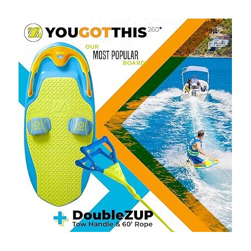  ZUP YouGotThis 2.0 Board and Handle Combo, Kneeboard, Wakeboard, Wakeskate, and Wakesurf Board for Kids, Teens, Young Adults| Molded Plastic with EVA Foam Padding