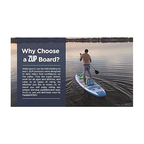  ZUP Boomer iSup, PaddleMore SUP Board and Seat Combo for All Ages, Paddleboard for Lake or River, Blue and White