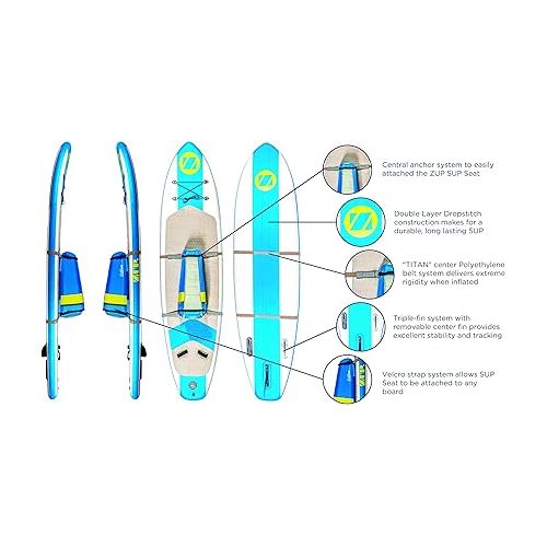  ZUP Boomer iSup, PaddleMore SUP Board and Seat Combo for All Ages, Paddleboard for Lake or River, Blue and White