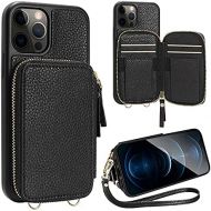 [아마존베스트]ZVE Wallet Case Compatible with iPhone 12 Pro Max 6.7 inch, Zipper Case with Card Holder Slot Wrist Strap Handbag Protective Leather Cover for iPhone 12 Pro Max (2020) - Black
