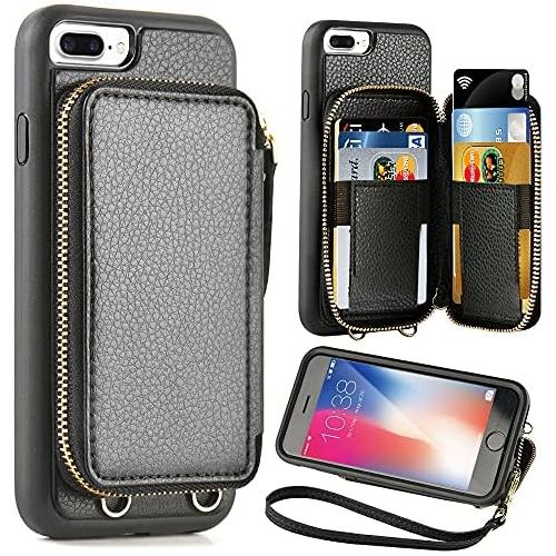  [아마존베스트]iPhone 8 Plus 7 Plus Wallet case,5.5 inch,ZVE Apple iPhone 7 Plus 8 Plus Case with Credit Card Holder Slot Zipper Wallet Pocket Purse,Protective Case Cover for Apple iPhone 8 Plus/