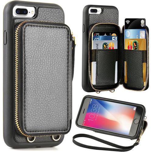  [아마존베스트]iPhone 8 Plus 7 Plus Wallet case,5.5 inch,ZVE Apple iPhone 7 Plus 8 Plus Case with Credit Card Holder Slot Zipper Wallet Pocket Purse,Protective Case Cover for Apple iPhone 8 Plus/