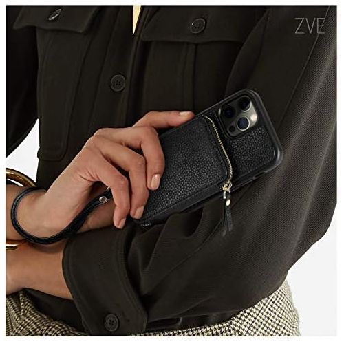  [아마존베스트]ZVE Wallet Case Compatible with iPhone 12 Pro Max, 6.7 inch, Zipper Crossbody Phone Case with Card Holder Wrist Strap Purse Cover Compatible with iPhone 12 Pro Max, 6.7 inch-Black