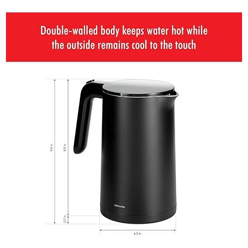  ZWILLING Enfinigy Cool Touch 1.5-Liter Electric Kettle, Cordless Tea Kettle & Hot Water, Black