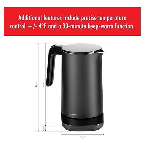  ZWILLING Enfinigy Cool Touch 1.5-Liter Electric Kettle Pro, Cordless Tea Kettle & Hot Water