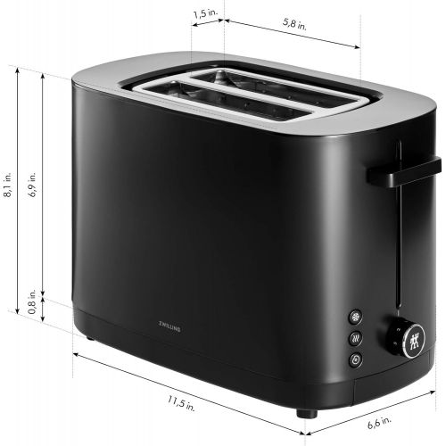  Zwilling Enfinigy Cool Touch Toaster 2 Slice with Extra Wide 1.5 Slots for Bagels, 7 Toast Settings, Even Toasting, Reheat, Cancel, Defrost, Black
