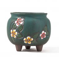 ZXW Flower Pot- Creative Hand-Painted Vintage Ceramic Flower Pot, Home Desktop Breathable Flower Pot (Color : Dark Blue, Size : 8x8.5cm)