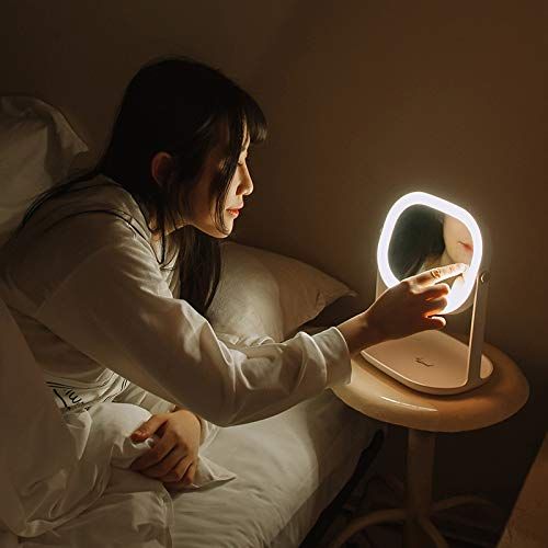  ZXWCYJ Makeup Mirror USB Charging Mirror with Light, Touch Screen Makeup Mirror with Storage Base, 360 Rotation,Adjustable Table Mirror,Creative Mirror Night Light,White