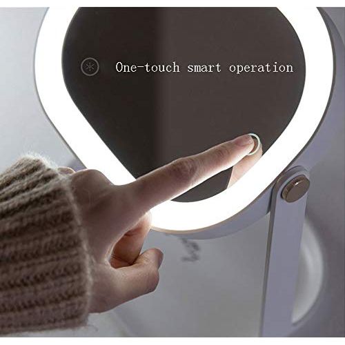  ZXWCYJ Makeup Mirror USB Charging Mirror with Light, Touch Screen Makeup Mirror with Storage Base, 360 Rotation,Adjustable Table Mirror,Creative Mirror Night Light,White