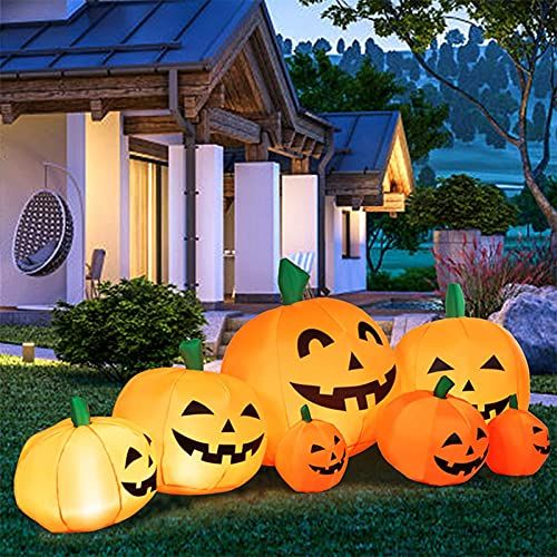  할로윈 용품ZXYWW 7 Ft Long Halloween Inflatables Pumpkin Built-in LED Lights, Outdoor Halloween Blow Up Decoration Party Supplies