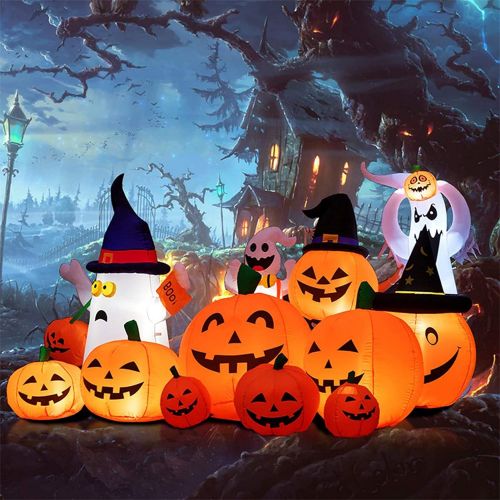  할로윈 용품ZXYWW 7 Ft Long Halloween Inflatables Pumpkin Built-in LED Lights, Outdoor Halloween Blow Up Decoration Party Supplies