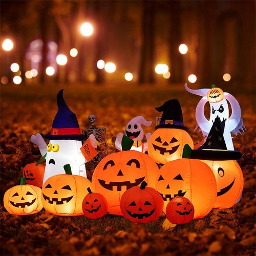  할로윈 용품ZXYWW 7 Ft Long Halloween Inflatables Pumpkin Built-in LED Lights, Outdoor Halloween Blow Up Decoration Party Supplies