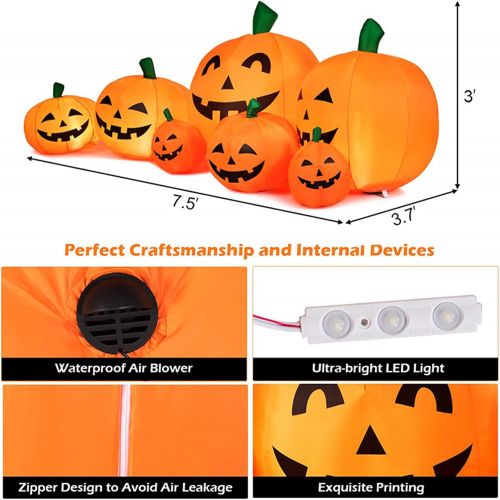  할로윈 용품ZXYWW 7 Ft Long Halloween Inflatables Pumpkin Built-in LED Lights, Outdoor Halloween Blow Up Decoration Party Supplies