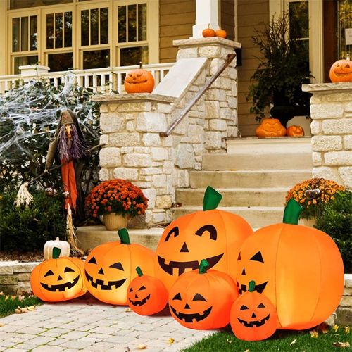  할로윈 용품ZXYWW 7 Ft Long Halloween Inflatables Pumpkin Built-in LED Lights, Outdoor Halloween Blow Up Decoration Party Supplies