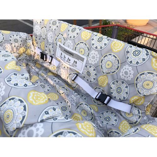  ZXYWW Twin Double Shopping Cart Cover for Baby Siblings 4 Leg Holes High Chair Trolley Pad Extra-Large Size-Yellow Flower