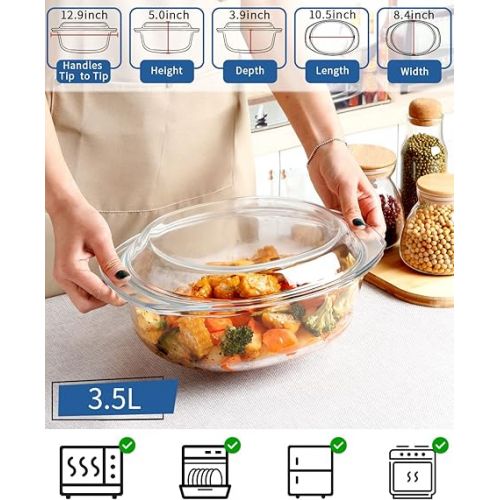  Oval Glass Casserole Dish With Lid Glass Casserole Dishes With Lids Glass Microwave Casserole dish with Lid Covered Glass Bakeware Oven Safe, Glass Casserole With Lid 3.5 Litres