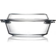 ZYER Round Glass Casserole With Glass Lid Covered Glass Bakeware Ovenware Easy Grab Glass Microwave Bowls with Glass Lid (1L)