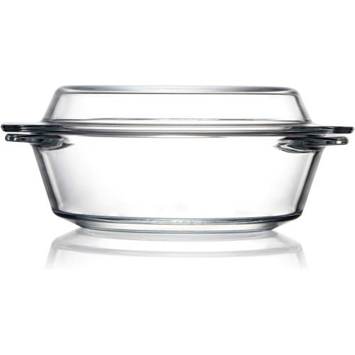  ZYER Round Glass Casserole With Glass Lid Covered Glass Bakeware Ovenware Easy Grab Glass Microwave Bowls with Glass Lid (1L)