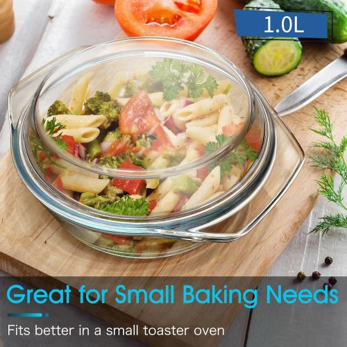  ZYER Round Glass Casserole With Glass Lid Covered Glass Bakeware Ovenware Easy Grab Glass Microwave Bowls with Glass Lid (1L)