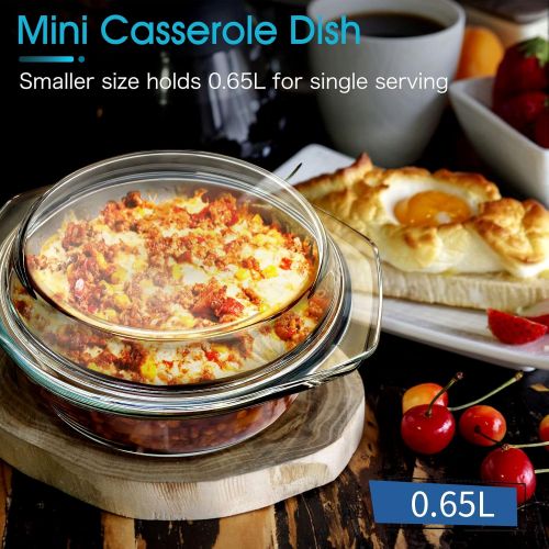  ZYER Small Glass Casserole Dish With Glass Lid Round Glass Microwave Safe Bowls with Lids, Glass Microwavable Bowls (0.65L)