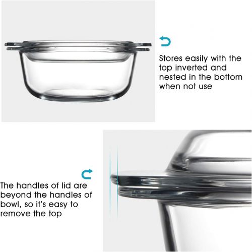  [아마존베스트]NUTRIUPS Clear Round Glass Casserole Dish With Lid Non-Plastic Lidded Casseroles Easy Grab Glass Cooking Bowls with Glass Lid, Microwave, Oven, Freezer, and Dishwasher Safe (0.65L)