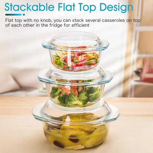  [아마존베스트]NUTRIUPS Clear Round Glass Casserole Dish With Lid Non-Plastic Lidded Casseroles Easy Grab Glass Cooking Bowls with Glass Lid, Microwave, Oven, Freezer, and Dishwasher Safe (0.65L)