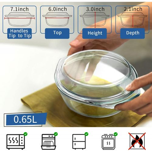  [아마존베스트]NUTRIUPS Clear Round Glass Casserole Dish With Lid Non-Plastic Lidded Casseroles Easy Grab Glass Cooking Bowls with Glass Lid, Microwave, Oven, Freezer, and Dishwasher Safe (0.65L)