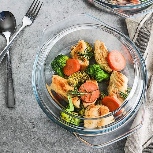  [아마존베스트]NUTRIUPS Clear Round Glass Casserole Dish With Lid Non-Plastic Lidded Casseroles Easy Grab Glass Cooking Bowls with Glass Lid, Microwave, Oven, Freezer, and Dishwasher Safe (0.65L)