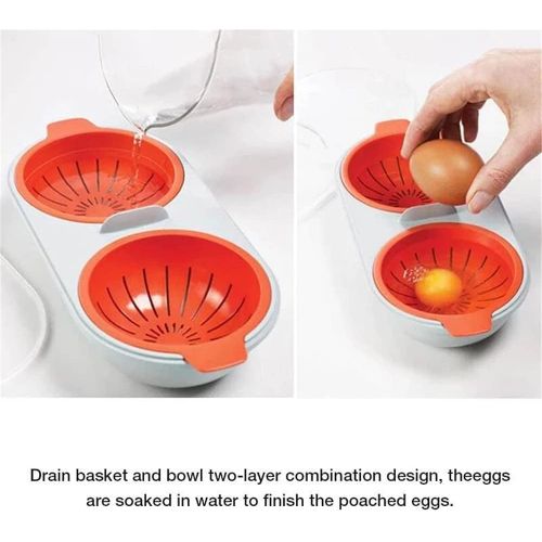  ZYZJ Draining egg boiler for microwave,Perfect double egg poacher,Silicone egg boiler cups,Double egg cups for boiled eggs,Draining egg boiler set (Blue)