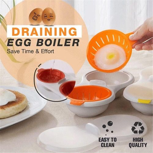  ZYZJ Draining egg boiler for microwave,Perfect double egg poacher,Silicone egg boiler cups,Double egg cups for boiled eggs,Draining egg boiler set (Blue)