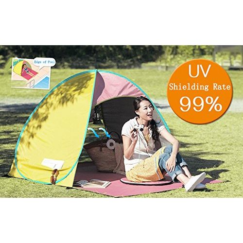  ZZ Lighting Durable&Portable Automatic Pop Up Beach Tent Sun Shelter for 2-3 Person with UV 50+ Protection