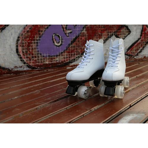  ZZAINIO Roller Skates for Women Men Classic Double Row PU Leather Womens Roller Skates for Adult Women Beginner, Professional Indoor Outdoor Shiny Roller Skates with Shoes Bag