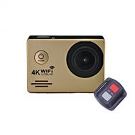 ZZH Action Cameras,1080P HD Screen Ultra HD 4K WiFi 170° Lens Wifi Waterproof Sports Camera Video with Remote Remote Control_Golden