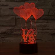 ZZW 3D Optical Illusion Lamps, LED Desk Lights with USB Charging Touch Switch 4 Heart Shaped DEAR Mood Night Light Decoration Gifts Bedroom Table Lamp