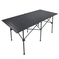 Za ZA Outdoor Long Portable Foldable Table, Aluminum Folding Table Roll Up Camping Picnic Party Table with Storage Bag, Home Desk, Black