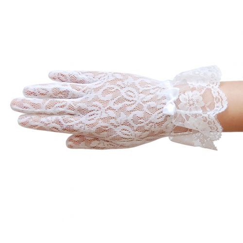  ZaZa Bridal Stretch Floral lace Gloves for Girl with lace Ruffle Trim Wrist Length 2BL