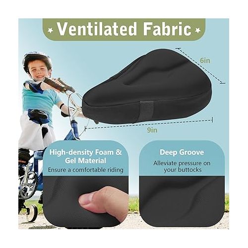  Zacro Gel Kids Bike Seat Cushion Cover for Boys & Girls, Anti-Slip Bike Seat Cover for Toddler, Breathable & Extra Soft Memory Foam Child Bicycle Saddle Padded with Reflective Strip, 9